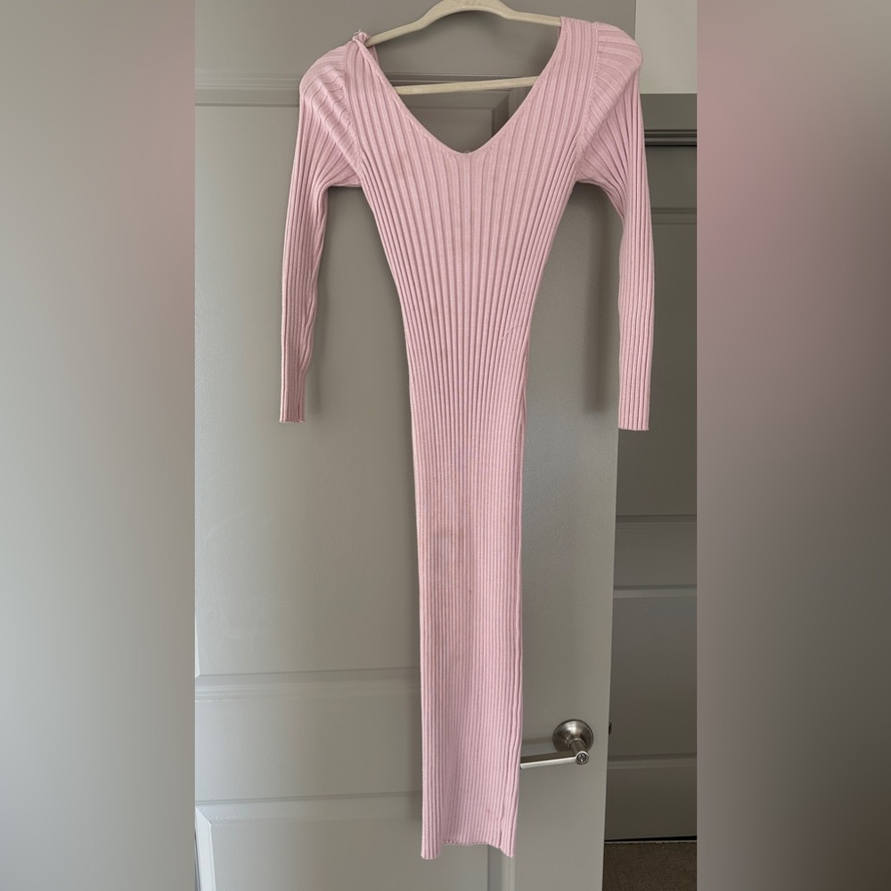 Pink thick ribbed midi dress